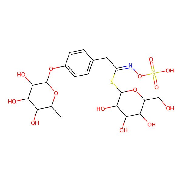 2D Structure of [(2R,3R,4S,5R,6S)-3,4,5-trihydroxy-6-(hydroxymethyl)oxan-2-yl] (1Z)-N-sulfooxy-2-[4-[(2S,3R,4S,5R,6S)-3,4,5-trihydroxy-6-methyloxan-2-yl]oxyphenyl]ethanimidothioate