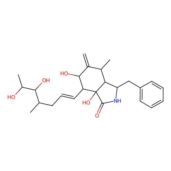 2D Structure of 3-Benzyl-7-(5,6-dihydroxy-4-methylhept-1-enyl)-6,7a-dihydroxy-4-methyl-5-methylidene-2,3,3a,4,6,7-hexahydroisoindol-1-one