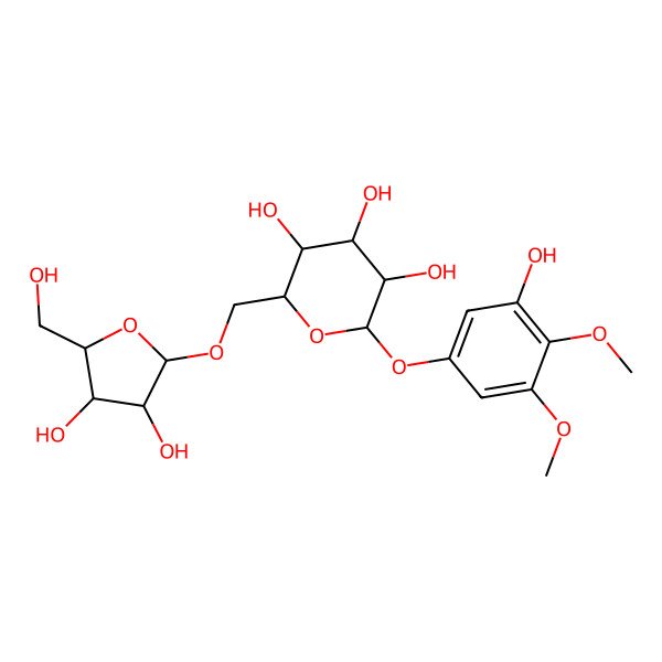 2D Structure of (2R,3R,4S,5R,6S)-2-[[(2R,3R,4R,5S)-3,4-dihydroxy-5-(hydroxymethyl)oxolan-2-yl]oxymethyl]-6-(3-hydroxy-4,5-dimethoxyphenoxy)oxane-3,4,5-triol