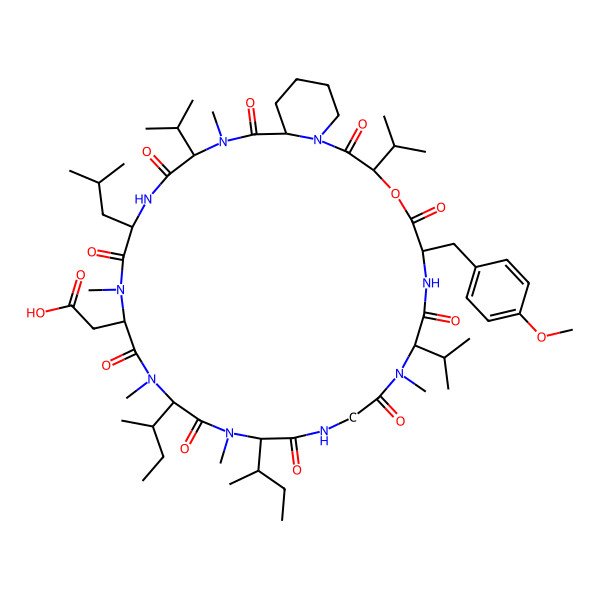 2D Structure of cyclo[DL-N(Me)Asp-DL-N(Me)xiIle-DL-N(Me)xiIle-Gly-DL-N(Me)Val-DL-Tyr(Me)-DL-OVal-DL-Pip-DL-N(Me)Val-DL-Leu]