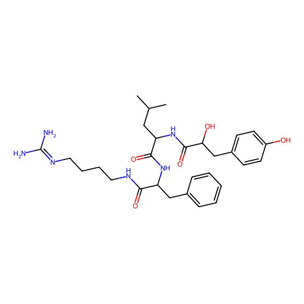 2D Structure of N-[1-[4-(diaminomethylideneamino)butylamino]-1-oxo-3-phenylpropan-2-yl]-2-[[2-hydroxy-3-(4-hydroxyphenyl)propanoyl]amino]-4-methylpentanamide