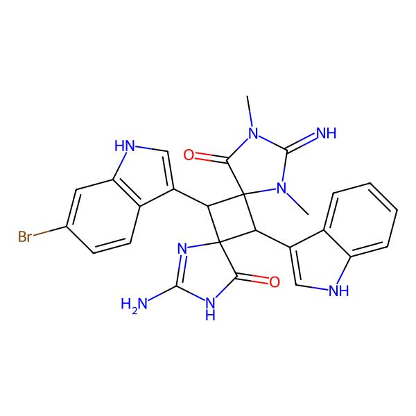2D Structure of 3-amino-12-(6-bromo-1H-indol-3-yl)-10-imino-6-(1H-indol-3-yl)-9,11-dimethyl-2,4,9,11-tetrazadispiro[4.1.47.15]dodec-3-ene-1,8-dione