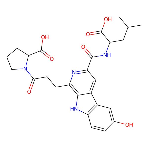 2D Structure of 1-[3-[3-[(1-carboxy-3-methylbutyl)carbamoyl]-6-hydroxy-9H-pyrido[3,4-b]indol-1-yl]propanoyl]pyrrolidine-2-carboxylic acid