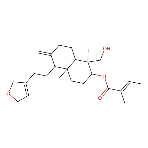 2D Structure of [(1S,2R,4aS,5R,8aS)-5-[2-(2,5-dihydrofuran-3-yl)ethyl]-1-(hydroxymethyl)-1,4a-dimethyl-6-methylidene-3,4,5,7,8,8a-hexahydro-2H-naphthalen-2-yl] (Z)-2-methylbut-2-enoate