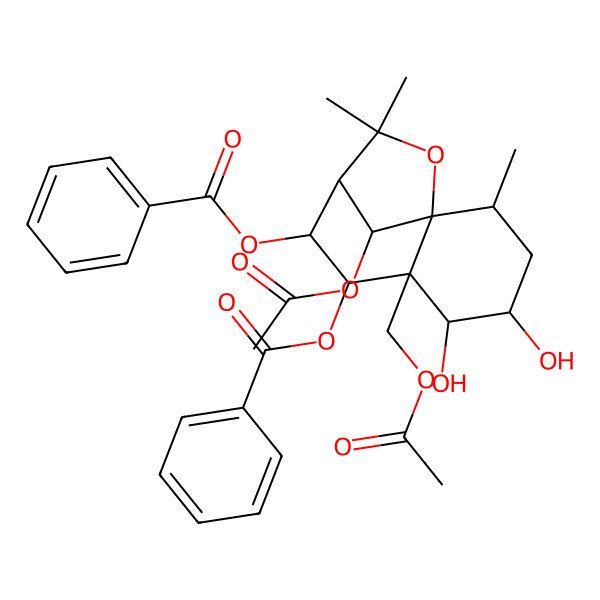 2D Structure of [(1S,2R,4S,5R,6S,7S,8R,9R,12R)-12-acetyloxy-6-(acetyloxymethyl)-7-benzoyloxy-4,5-dihydroxy-2,10,10-trimethyl-11-oxatricyclo[7.2.1.01,6]dodecan-8-yl] benzoate