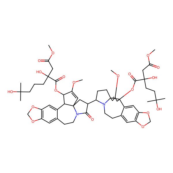2D Structure of 1-O-[(2S,3S,6S,8S)-8-[(2S,3S,6S,9S)-3-[(2R)-2,5-dihydroxy-2-(2-methoxy-2-oxoethyl)-5-methylhexanoyl]oxy-4-methoxy-16,18-dioxa-10-azapentacyclo[11.7.0.02,6.06,10.015,19]icosa-1(20),4,13,15(19)-tetraen-9-yl]-4-methoxy-9-oxo-16,18-dioxa-10-azapentacyclo[11.7.0.02,6.06,10.015,19]icosa-1(20),4,13,15(19)-tetraen-3-yl] 4-O-methyl (2R)-2-hydroxy-2-(4-hydroxy-4-methylpentyl)butanedioate