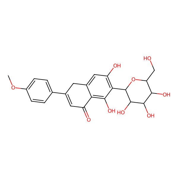 2D Structure of 6,8-dihydroxy-3-(4-methoxyphenyl)-7-[(2S,3R,4R,5S,6R)-3,4,5-trihydroxy-6-(hydroxymethyl)oxan-2-yl]-4H-naphthalen-1-one