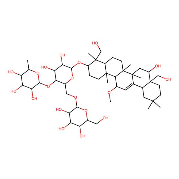 2D Structure of (2S,3R,4R,5R,6S)-2-[(2R,3S,4R,5R,6R)-6-[[(3S,4R,4aR,6aR,6bS,8S,8aS,12aR,14R,14aR,14bS)-8-hydroxy-4,8a-bis(hydroxymethyl)-14-methoxy-4,6a,6b,11,11,14b-hexamethyl-1,2,3,4a,5,6,7,8,9,10,12,12a,14,14a-tetradecahydropicen-3-yl]oxy]-4,5-dihydroxy-2-[[(2R,3R,4S,5S,6R)-3,4,5-trihydroxy-6-(hydroxymethyl)oxan-2-yl]oxymethyl]oxan-3-yl]oxy-6-methyloxane-3,4,5-triol