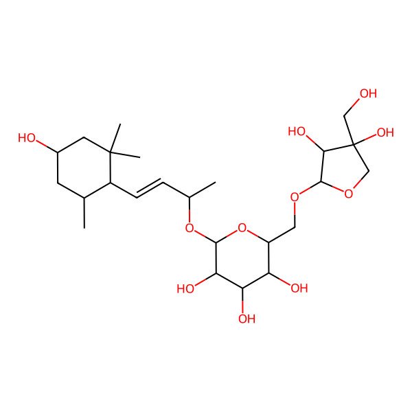 2D Structure of 2-[[3,4-Dihydroxy-4-(hydroxymethyl)oxolan-2-yl]oxymethyl]-6-[4-(4-hydroxy-2,2,6-trimethylcyclohexyl)but-3-en-2-yloxy]oxane-3,4,5-triol