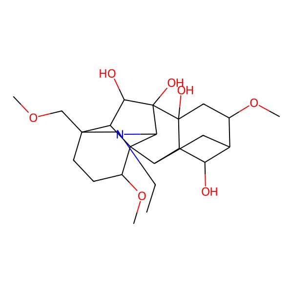 2D Structure of 11-Ethyl-6,16-dimethoxy-13-(methoxymethyl)-11-azahexacyclo[7.7.2.12,5.01,10.03,8.013,17]nonadecane-4,8,9,18-tetrol