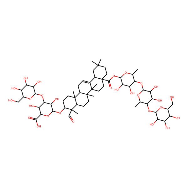 2D Structure of 6-[[8a-[5-[3,4-Dihydroxy-6-methyl-5-[3,4,5-trihydroxy-6-(hydroxymethyl)oxan-2-yl]oxyoxan-2-yl]oxy-3,4-dihydroxy-6-methyloxan-2-yl]oxycarbonyl-4-formyl-4,6a,6b,11,11,14b-hexamethyl-1,2,3,4a,5,6,7,8,9,10,12,12a,14,14a-tetradecahydropicen-3-yl]oxy]-3,5-dihydroxy-4-[3,4,5-trihydroxy-6-(hydroxymethyl)oxan-2-yl]oxyoxane-2-carboxylic acid