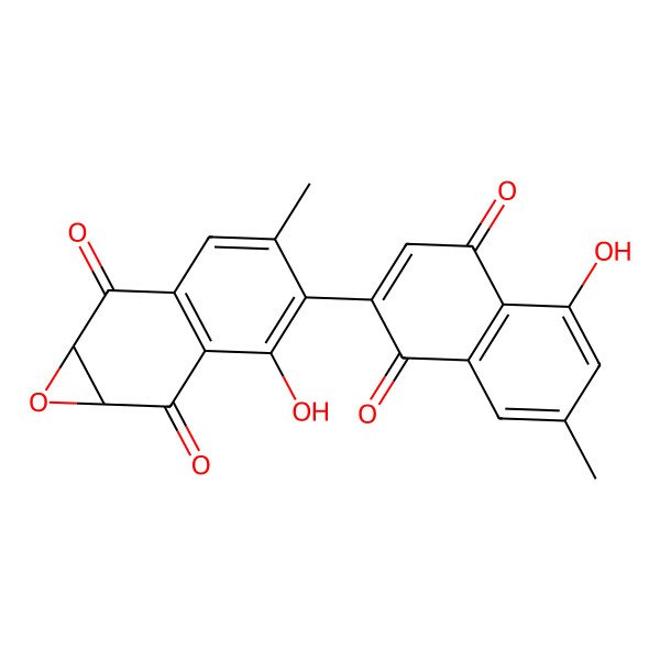 2D Structure of (1aS,7aR)-3-hydroxy-4-(5-hydroxy-7-methyl-1,4-dioxonaphthalen-2-yl)-5-methyl-1a,7a-dihydronaphtho[2,3-b]oxirene-2,7-dione