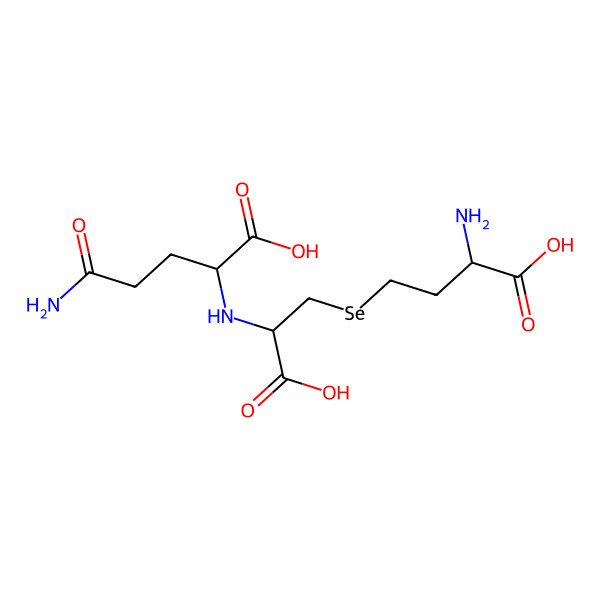 2D Structure of (2S)-5-amino-2-[[(1R)-2-[(3S)-3-amino-3-carboxypropyl]selanyl-1-carboxyethyl]amino]-5-oxopentanoic acid