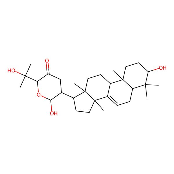 2D Structure of (2R,5S,6S)-6-hydroxy-5-[(3R,5R,9R,10R,13S,14S,17S)-3-hydroxy-4,4,10,13,14-pentamethyl-2,3,5,6,9,11,12,15,16,17-decahydro-1H-cyclopenta[a]phenanthren-17-yl]-2-(2-hydroxypropan-2-yl)oxan-3-one