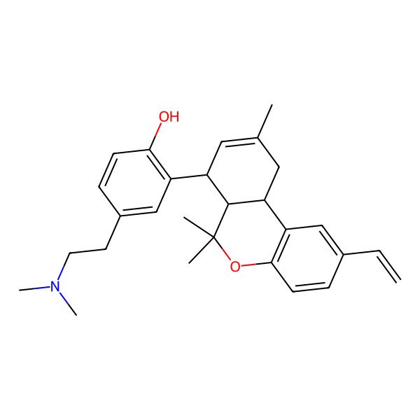 2D Structure of 2-[(6aS,7R,10aR)-2-ethenyl-6,6,9-trimethyl-6a,7,10,10a-tetrahydrobenzo[c]chromen-7-yl]-4-[2-(dimethylamino)ethyl]phenol