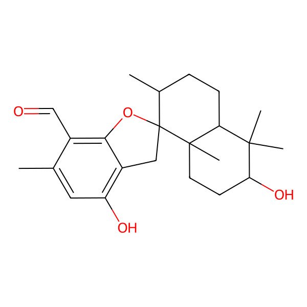 2D Structure of (3R,4aS,7R,8R,8aS)-3,4'-dihydroxy-4,4,6',7,8a-pentamethylspiro[2,3,4a,5,6,7-hexahydro-1H-naphthalene-8,2'-3H-1-benzofuran]-7'-carbaldehyde