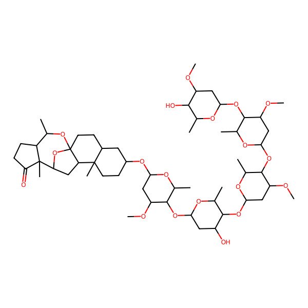 2D Structure of 6-[5-[4-Hydroxy-5-[5-[5-(5-hydroxy-4-methoxy-6-methyloxan-2-yl)oxy-4-methoxy-6-methyloxan-2-yl]oxy-4-methoxy-6-methyloxan-2-yl]oxy-6-methyloxan-2-yl]oxy-4-methoxy-6-methyloxan-2-yl]oxy-9,13,18-trimethyl-19,20-dioxapentacyclo[10.7.1.01,10.04,9.013,17]icosan-14-one