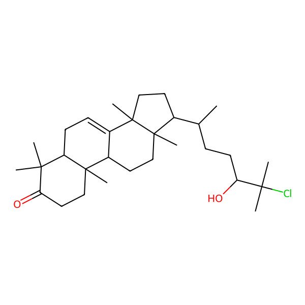 2D Structure of (5R,9R,10R,13R,14R,17S)-17-[(2S,5S)-6-chloro-5-hydroxy-6-methylheptan-2-yl]-4,4,10,13,14-pentamethyl-1,2,5,6,9,11,12,15,16,17-decahydrocyclopenta[a]phenanthren-3-one