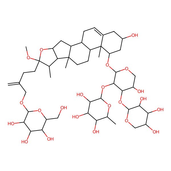 2D Structure of (2S,3R,4R,5R,6S)-2-[(2S,3R,4S,5S)-5-hydroxy-2-[[(1S,2S,4S,6S,7S,8R,9S,12S,13R,14R,16R)-16-hydroxy-6-methoxy-7,9,13-trimethyl-6-[3-[[(2R,3R,4S,5S,6R)-3,4,5-trihydroxy-6-(hydroxymethyl)oxan-2-yl]oxymethyl]but-3-enyl]-5-oxapentacyclo[10.8.0.02,9.04,8.013,18]icos-18-en-14-yl]oxy]-4-[(2S,3R,4S,5R)-3,4,5-trihydroxyoxan-2-yl]oxyoxan-3-yl]oxy-6-methyloxane-3,4,5-triol
