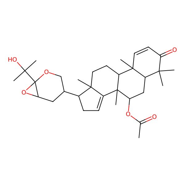 2D Structure of [17-[1-(2-Hydroxypropan-2-yl)-2,7-dioxabicyclo[4.1.0]heptan-4-yl]-4,4,8,10,13-pentamethyl-3-oxo-5,6,7,9,11,12,16,17-octahydrocyclopenta[a]phenanthren-7-yl] acetate