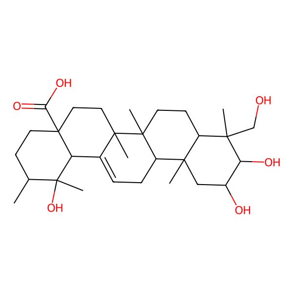 2D Structure of (1R,4aS,6aR,6aS,6bR,8aR,9R,12aR,14bS)-1,10,11-trihydroxy-9-(hydroxymethyl)-1,2,6a,6b,9,12a-hexamethyl-2,3,4,5,6,6a,7,8,8a,10,11,12,13,14b-tetradecahydropicene-4a-carboxylic acid