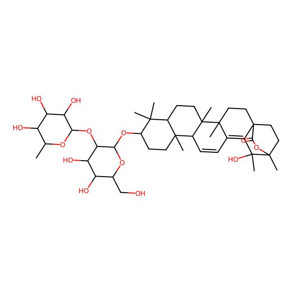 2D Structure of (1R,4S,5R,8R,10S,13S,14R,19S,20S)-10-[(2R,3R,4S,5S,6R)-4,5-dihydroxy-6-(hydroxymethyl)-3-[(2S,3R,4R,5R,6S)-3,4,5-trihydroxy-6-methyloxan-2-yl]oxyoxan-2-yl]oxy-19-hydroxy-4,5,9,9,13,19,20-heptamethyl-21-oxahexacyclo[18.2.2.01,18.04,17.05,14.08,13]tetracosa-15,17-dien-22-one