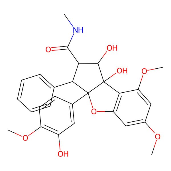 2D Structure of 1,8b-dihydroxy-3a-(3-hydroxy-4-methoxyphenyl)-6,8-dimethoxy-N-methyl-3-phenyl-2,3-dihydro-1H-cyclopenta[b][1]benzofuran-2-carboxamide