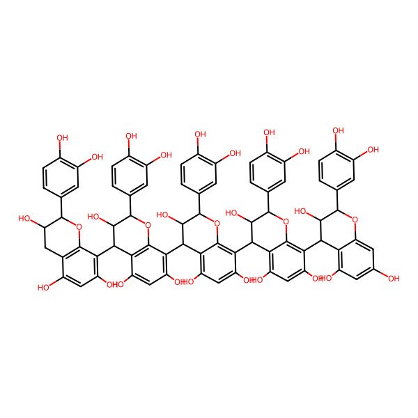 2D Structure of (3S,4R)-2-(3,4-dihydroxyphenyl)-4-[(2R,3S,4R)-2-(3,4-dihydroxyphenyl)-4-[(2R,3R,4R)-2-(3,4-dihydroxyphenyl)-4-[(2R,3R)-2-(3,4-dihydroxyphenyl)-3,5,7-trihydroxy-3,4-dihydro-2H-chromen-8-yl]-3,5,7-trihydroxy-3,4-dihydro-2H-chromen-8-yl]-3,5,7-trihydroxy-3,4-dihydro-2H-chromen-8-yl]-8-[(2R,3S,4R)-2-(3,4-dihydroxyphenyl)-3,5,7-trihydroxy-3,4-dihydro-2H-chromen-4-yl]-3,4-dihydro-2H-chromene-3,5,7-triol