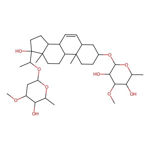 2D Structure of (2R,3R,4S,5S,6R)-2-[[(3S,5R,8R,9S,10S,13S,14S,17R)-17-hydroxy-17-[(1R)-1-[(2S,4R,5R,6R)-5-hydroxy-4-methoxy-6-methyloxan-2-yl]oxyethyl]-10,13-dimethyl-1,2,3,4,5,8,9,11,12,14,15,16-dodecahydrocyclopenta[a]phenanthren-3-yl]oxy]-4-methoxy-6-methyloxane-3,5-diol