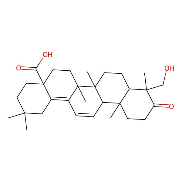 2D Structure of 9-(hydroxymethyl)-2,2,6a,6b,9,12a-hexamethyl-10-oxo-3,4,5,6,6a,7,8,8a,11,12-decahydro-1H-picene-4a-carboxylic acid