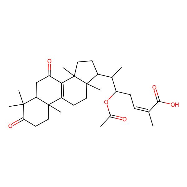 2D Structure of 5-acetyloxy-2-methyl-6-(4,4,10,13,14-pentamethyl-3,7-dioxo-2,5,6,11,12,15,16,17-octahydro-1H-cyclopenta[a]phenanthren-17-yl)hept-2-enoic acid