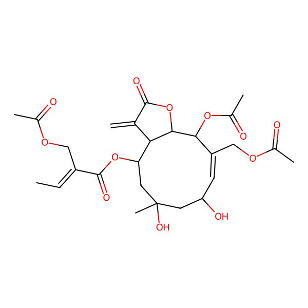 2D Structure of [11-acetyloxy-10-(acetyloxymethyl)-6,8-dihydroxy-6-methyl-3-methylidene-2-oxo-4,5,7,8,11,11a-hexahydro-3aH-cyclodeca[b]furan-4-yl] 2-(acetyloxymethyl)but-2-enoate