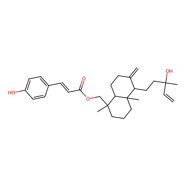 2D Structure of [5-(3-hydroxy-3-methylpent-4-enyl)-1,4a-dimethyl-6-methylidene-3,4,5,7,8,8a-hexahydro-2H-naphthalen-1-yl]methyl 3-(4-hydroxyphenyl)prop-2-enoate