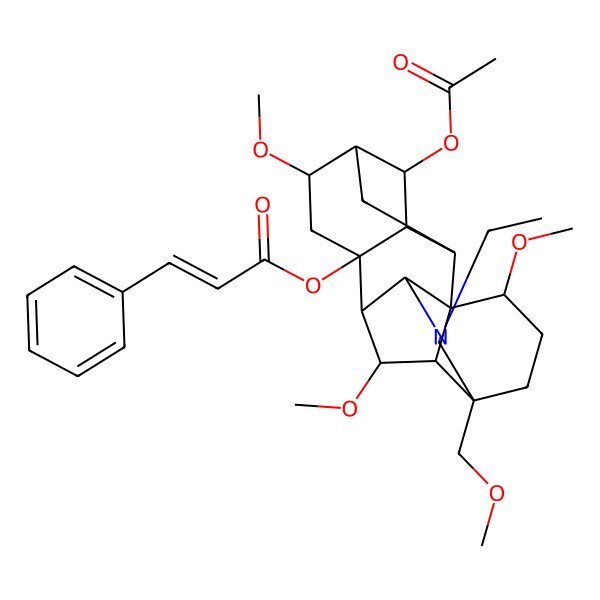 2D Structure of [(1S,2R,3R,4S,5R,6S,8S,9R,10R,13S,16S,17R,18S)-4-acetyloxy-11-ethyl-6,16,18-trimethoxy-13-(methoxymethyl)-11-azahexacyclo[7.7.2.12,5.01,10.03,8.013,17]nonadecan-8-yl] (E)-3-phenylprop-2-enoate