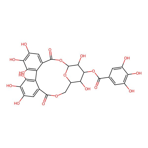 2D Structure of beta-D-Glucopyranose, cyclic 1,6-[(1S)-4,4',5,5',6,6'-hexahydroxy[1,1'-biphenyl]-2,2'-dicarboxylate] 3-(3,4,5-trihydroxybenzoate)