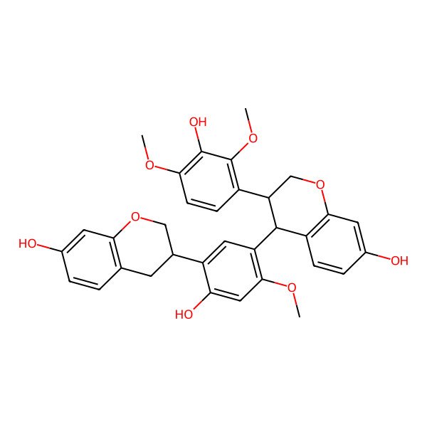 2D Structure of 3-(3-Hydroxy-2,4-dimethoxyphenyl)-4-[5-(7-hydroxy-3,4-dihydro-2H-1-benzopyran-3-yl)-4-hydroxy-2-methoxyphenyl]-7-hydroxy-3,4-dihydro-2H-1-benzopyran