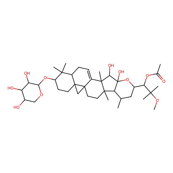 2D Structure of [1-[10,11-Dihydroxy-4,6,12,17,17-pentamethyl-18-(3,4,5-trihydroxyoxan-2-yl)oxy-9-oxahexacyclo[11.9.0.01,21.04,12.05,10.016,21]docos-13-en-8-yl]-2-methoxy-2-methylpropyl] acetate