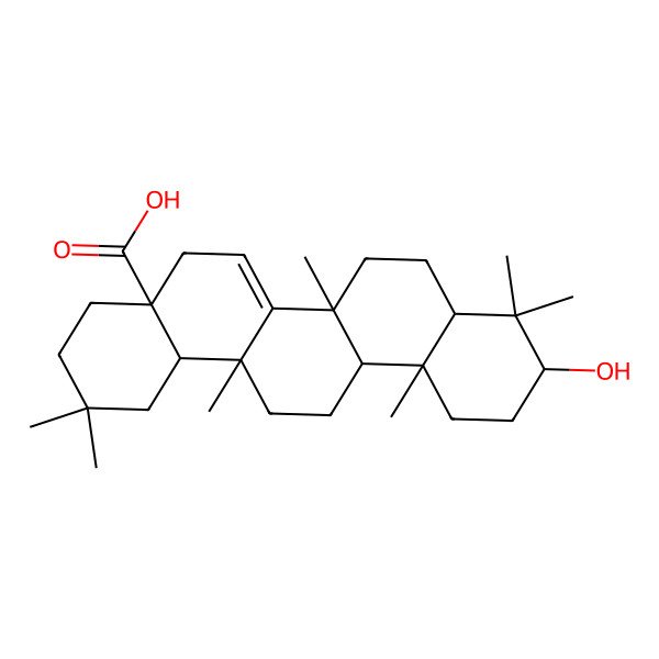 2D Structure of 10-Hydroxy-2,2,6b,9,9,12a,14a-heptamethyl-1,3,4,5,6a,7,8,8a,10,11,12,13,14,14b-tetradecahydropicene-4a-carboxylic acid