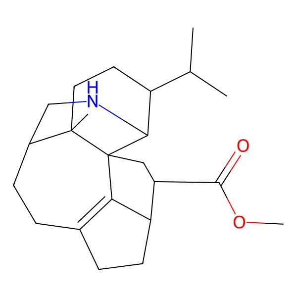 2D Structure of methyl (1S,2S,5R,6S,9S,15S,16S)-2-methyl-5-propan-2-yl-7-azapentacyclo[10.5.1.01,6.02,9.015,18]octadec-12(18)-ene-16-carboxylate