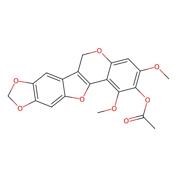 2D Structure of (14,16-Dimethoxy-5,7,11,19-tetraoxapentacyclo[10.8.0.02,10.04,8.013,18]icosa-1(12),2,4(8),9,13,15,17-heptaen-15-yl) acetate