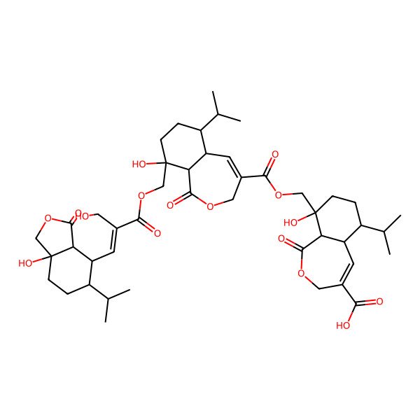 2D Structure of 9-[[9-[[3-(7a-Hydroxy-3-oxo-5-propan-2-yl-1,3a,4,5,6,7-hexahydro-2-benzofuran-4-yl)-2-(hydroxymethyl)prop-2-enoyl]oxymethyl]-9-hydroxy-1-oxo-6-propan-2-yl-3,5a,6,7,8,9a-hexahydro-2-benzoxepine-4-carbonyl]oxymethyl]-9-hydroxy-1-oxo-6-propan-2-yl-3,5a,6,7,8,9a-hexahydro-2-benzoxepine-4-carboxylic acid