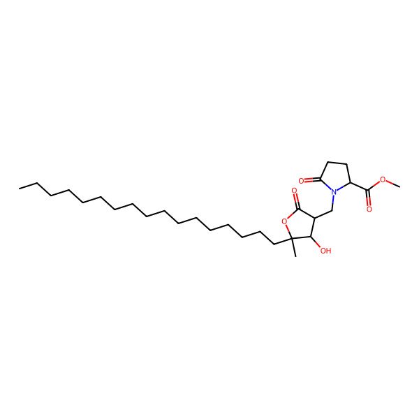 2D Structure of methyl (2S)-1-[[(3S,4S,5R)-5-heptadecyl-4-hydroxy-5-methyl-2-oxooxolan-3-yl]methyl]-5-oxopyrrolidine-2-carboxylate