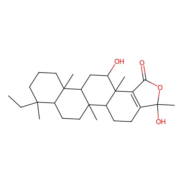 2D Structure of 8-Ethyl-3,13-dihydroxy-3,5b,8,11a,13a-pentamethyl-4,5,5a,6,7,7a,9,10,11,11b,12,13-dodecahydrophenanthro[1,2-g][2]benzofuran-1-one
