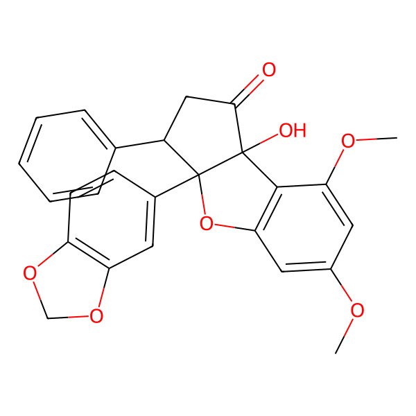 2D Structure of 3a-(1,3-Benzodioxol-5-yl)-8b-hydroxy-6,8-dimethoxy-3-phenyl-2,3-dihydrocyclopenta[b][1]benzofuran-1-one
