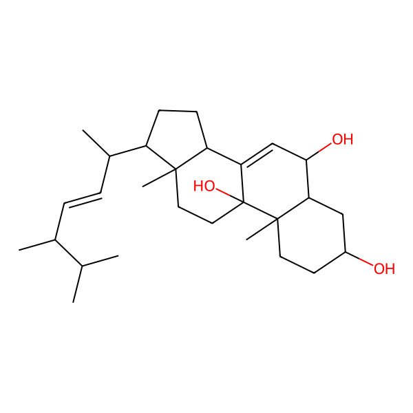 2D Structure of (3S,5S,6R,9S,10S,13R,14R,17R)-17-[(E,2R,5S)-5,6-dimethylhept-3-en-2-yl]-10,13-dimethyl-1,2,3,4,5,6,11,12,14,15,16,17-dodecahydrocyclopenta[a]phenanthrene-3,6,9-triol