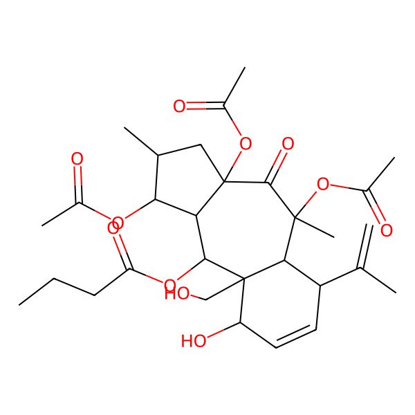 2D Structure of [(1S,2S,3aR,5S,5aR,6S,9R,9aR,10R,10aR)-1,3a,5-triacetyloxy-9-hydroxy-9a-(hydroxymethyl)-2,5-dimethyl-4-oxo-6-prop-1-en-2-yl-1,2,3,5a,6,9,10,10a-octahydrobenzo[f]azulen-10-yl] butanoate
