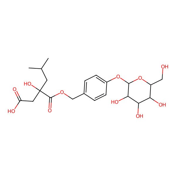 2D Structure of 3-Hydroxy-5-methyl-3-[[4-[3,4,5-trihydroxy-6-(hydroxymethyl)oxan-2-yl]oxyphenyl]methoxycarbonyl]hexanoic acid