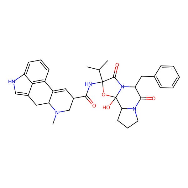2D Structure of (6aR,9R)-N-[(1S,4R,7S)-7-benzyl-2-hydroxy-5,8-dioxo-4-propan-2-yl-3-oxa-6,9-diazatricyclo[7.3.0.02,6]dodecan-4-yl]-7-methyl-6,6a,8,9-tetrahydro-4H-indolo[4,3-fg]quinoline-9-carboxamide