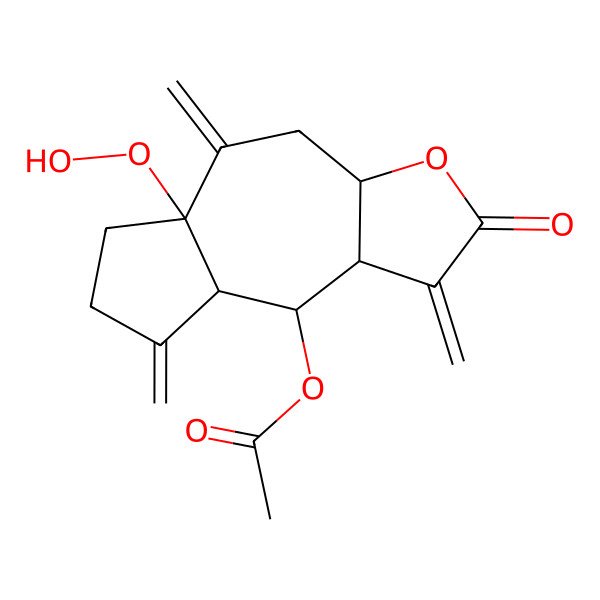 2D Structure of [(3aS,5aR,8aS,9S,9aR)-5a-hydroperoxy-1,5,8-trimethylidene-2-oxo-4,6,7,8a,9,9a-hexahydro-3aH-azuleno[6,5-b]furan-9-yl] acetate