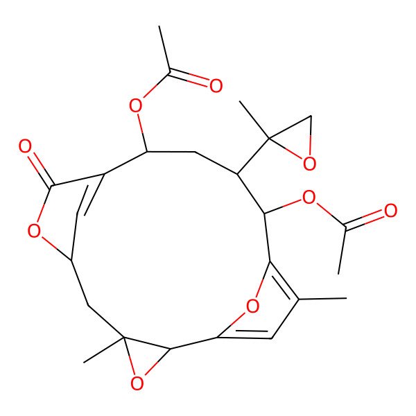 2D Structure of [(2S,4S,6S,10S,12R,13S)-13-acetyloxy-4,15-dimethyl-12-[(2R)-2-methyloxiran-2-yl]-8-oxo-3,7,17-trioxatetracyclo[12.2.1.16,9.02,4]octadeca-1(16),9(18),14-trien-10-yl] acetate